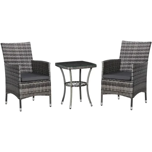 "3-tlg. Garten-Set mit Beistelltisch, Polyrattan, Stahl, 60 x 58,5 x 89,5 cm, Grau image"