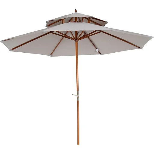 "Holz Sonnenschirm Gartenschirm Doppeldach 270x260cm Hellgrau image"