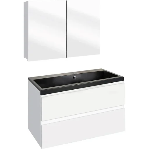 "Concept Badezimmermöbel met Spiegelschrank 80cm - Weiss/schwartz image"