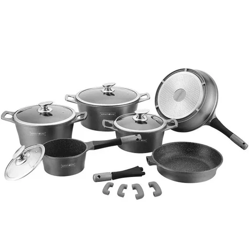 "Marmoriertes Kochgeschirr-Set - 14-teilig - silber image"