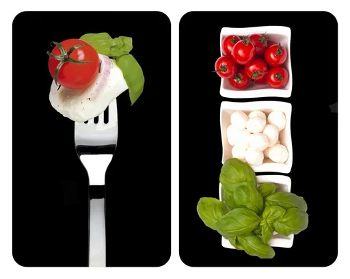 "3 in 1 Herd-Abdeckplatten, Schneidbretter, Arbeitsplatten, Glas, Caprese-Design, je 52 x 30 cm, 2er-Set image"