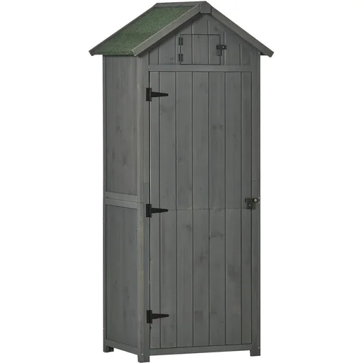 "Gartenschrank Gartenhaus Gerätehaus Geräteschuppen mit Fachböden Asphaltdach Fenster Holz Grau+Grün 77 x 54,2 x 179 cm image"
