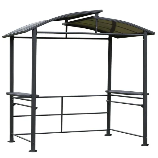"Grillpavillon mit Flammschutzdach, BBQ-Pavillon mit 2 Ablagen Stahl PC Dunkelgrau, 240 x 150 x 230 cm image"