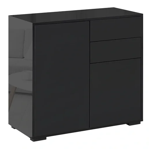"Standschrank Aufbewahrungsschrank Mehrzweckschrank Aktenschrank Kommode 2 Schublade 2 Türen E1 Spanplatte Schwarz 79 x image"