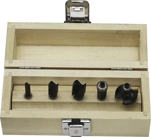 "HM Fräser Satz 5 tlg. mit 42 mm Schaftlänge in einer Holzkassette image"