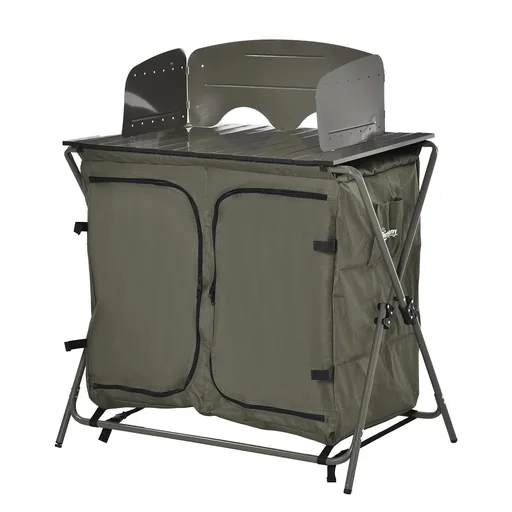 "Campingschrank Küchenbox Tragetasche Windschutz Tragetasche Stahl 600D Oxford-Gewebe Grün 57 x 94 x 109 cm image"