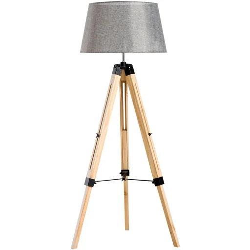 "Stehlampe Dreibein höhenverstellbar 99-143cm E27 Kiefer Grau image"