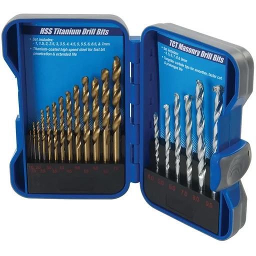 "19-teiliges titanbeschichtetes HSS-Bohrer-Set und TCT-Beton-Bohrer-Set 1-9 mm image"