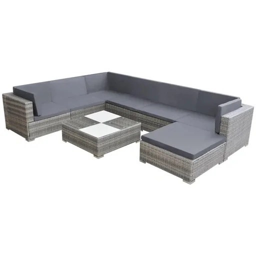 "8-teiliges Lounge-Set mit Polstern Poly Rattan grau image"