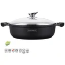 Marmorbeschichtung Breite Kasserolle - Schwarz - Mit Glasabdeckung - 28 cm