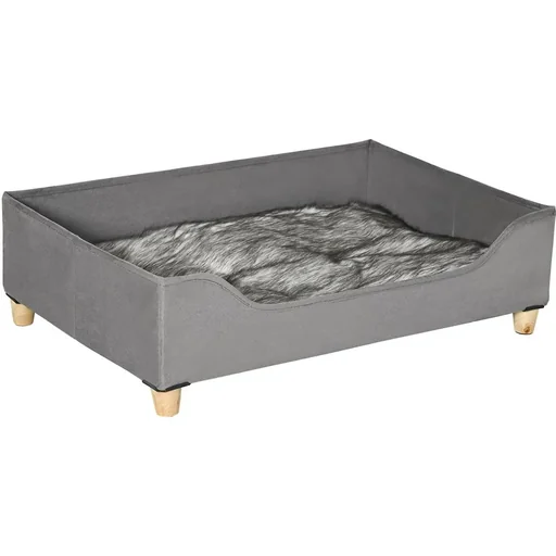 "Hundebett mit Kissen für kleine und mittelgroße Hunde Weich gepolstert waschbarer Bezug Kiefer Grau 81 x 56 x 23,5 cm image"