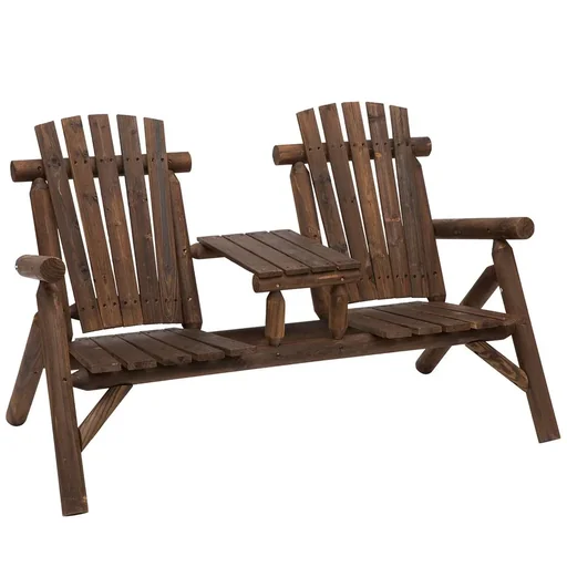 "Gartenbank mit Tisch, Gartenmöbel, Sitzbank, 2 Stühle, Massivholz, Braun, 156 x 83 x 95 cm image"