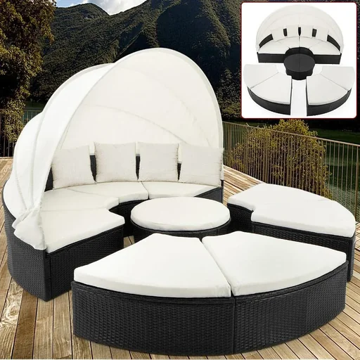"Polyrattan-Sonneninsel Ø230cm mit 9 Sitzkissen und 4 Kopfkissen image"