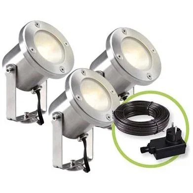 "LED-Gartenstrahler-Set 3er-Pack 12V, 3W 190 lm 3000K warmweiß, IP44 Außenleuchte mit Erdspieß, Kabel und Transformator, Plug-and-Play für Gartenweg, Terrasse, Pflanzen image"