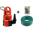 Tauch-Schmutzwasserpumpenset inklusive 10 Meter Gartenschlauch und Gartensprinkler mit Anschlüssen