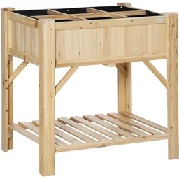 Hochbeet Holz mit 6 getrennten Anbauflächen Pflanztisch Blumenkasten Vliesstoff 