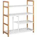 Schuhregal aus Kiefer, Schuhablage mit 4 Ablagen, Regal für Schuhe Stiefel, Schuhständer, Weiß, 68 x 26 x 78 cm