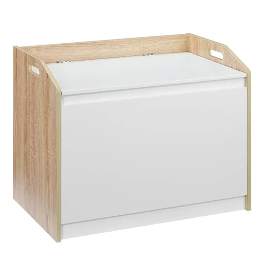 "Sitzbank mit Stauraum 2-in-1 Truhenbank Nachttisch Aufbewahrungstruhe Weiß+Natur 62,4 x 40 x 51,5 cm image"