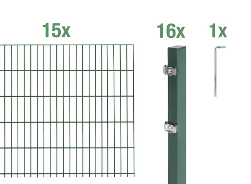 "Doppelstabmattenzaun Komplettset, grün, Höhe 140 cm, Länge 30 m image"