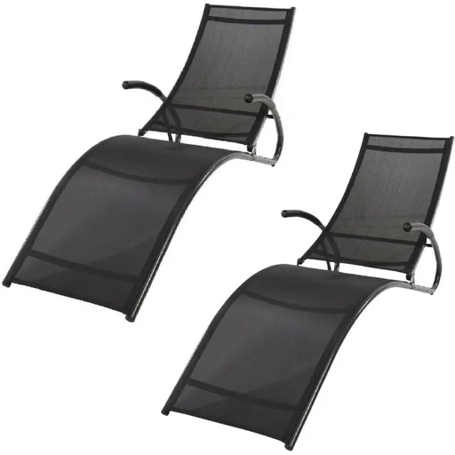 "Pro Gartenliege -2STUKS - klappbar - Garten / Pool / Terrasse - Aluminium - 174x59x85 cm - Schwarz image"