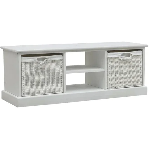 "TV-Schrank mit 2 Körben Holz weiß image"