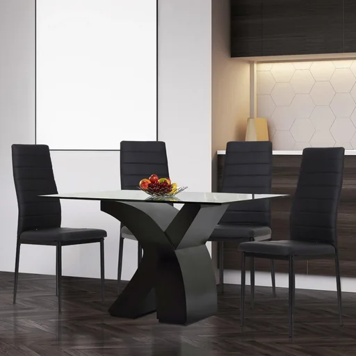 "4er-Set Esszimmerstuhl Küchenstuhl Luxus Essgruppe Polsterstuhl Stuhl Hochlehner Kunstleder + Metall image"