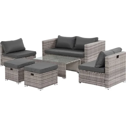 "6-teiliges Lounge-Set in Rattanoptik, Metall+Polyester, grau image"
