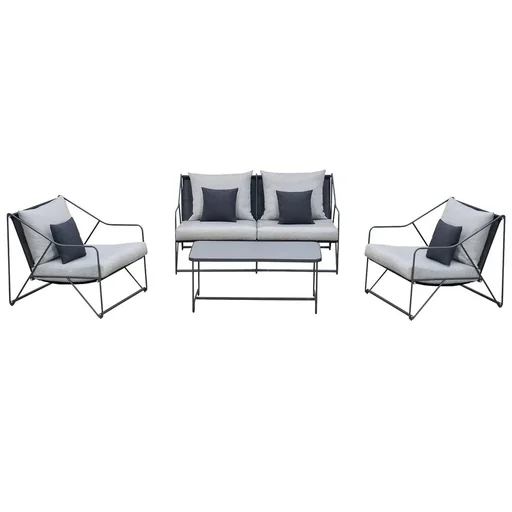 "4-tlg. Gartengarnitur Gartenmöbel-Set Gartenliege Gartenset Sitzgruppe mit Couchtisch Sofa mit Kissen Outdoor Metall Gra image"