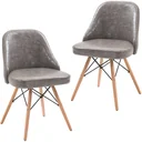 2er-Set Relaxsessel Loungesessel Polstersessel Cocktailsessel Stuhl PU + Metall + Buchenholz Grau 49 x 47,5 x 76 cm