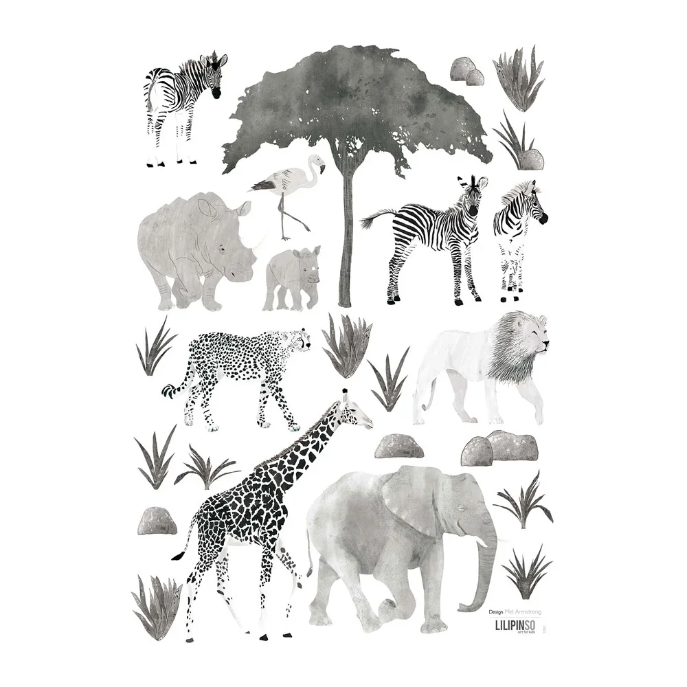 "Lilipinso Wandsticker A3 Safaritiere grau image"