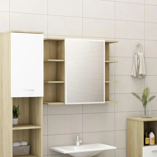 "Badspiegelschrank 80x20,5x64 cm Spanplatte weiß Sonoma-Eiche image"