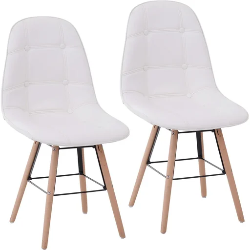 "2er-Set Küchenstuhl Esszimmerstuhl mit Rückenlehne Polstersessel Kunstleder Cremeweiß 50 x 44 x 83 cm image"