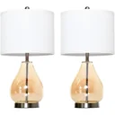 2er-Tischlampenset mit Leinen-Lampenschirm weiß/silber/bernstein