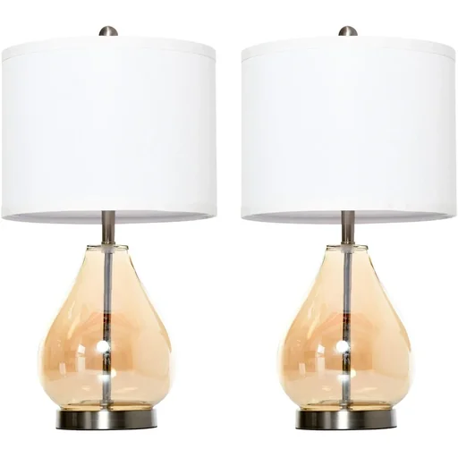 "2er-Tischlampenset mit Leinen-Lampenschirm weiß/silber/bernstein image"