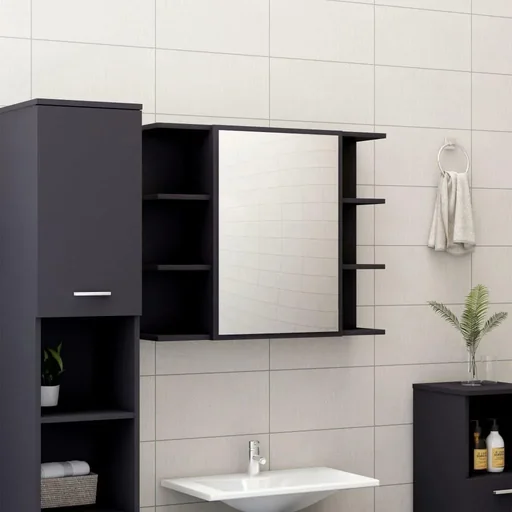 "Badspiegelschrank 80x20,5x64 cm Spanplatte grau image"
