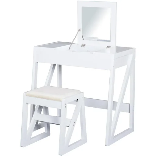 "Schminktisch Frisiertisch Kosmetik mit Hocker Klappspiegel Weiß image"