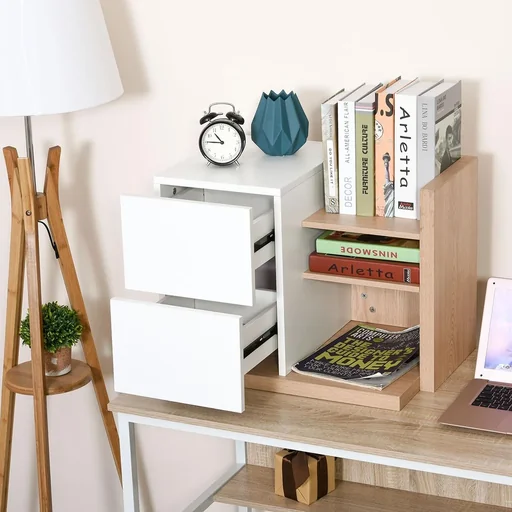 "Schreibtisch Organizer Bücherregal Schreibtischregal 2 Schulbladen Spanplatten MDF Home Office Küche Eingangsbereich Wei image"