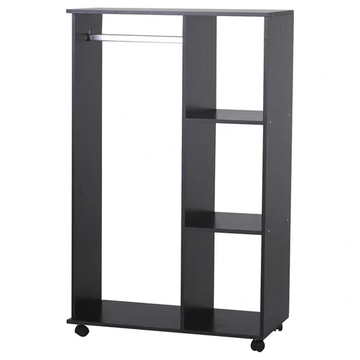 "Kleiderschrank offener Dielenschrank, mit Kleiderstangen und Räder, für Schlafzimmer, E1 Spanplatte, Aluminium, 80x40x12 image"