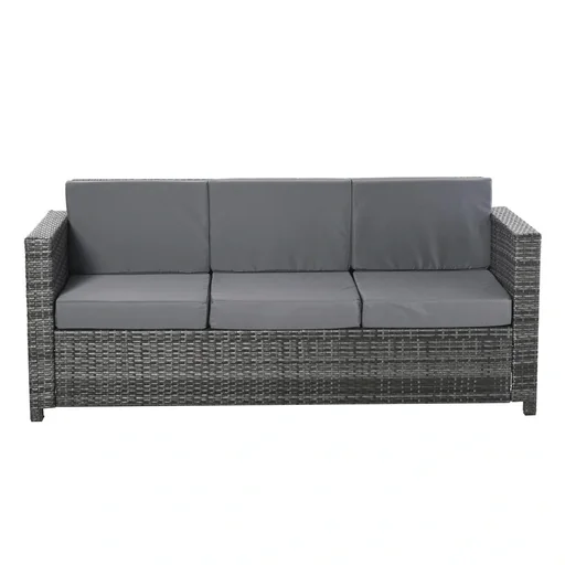 "Poly-Rattan Sofa mit Kissen 3-Sitzer Garten Loungesofa Metall Polyester Grau 185 x 70 x 80 cm image"