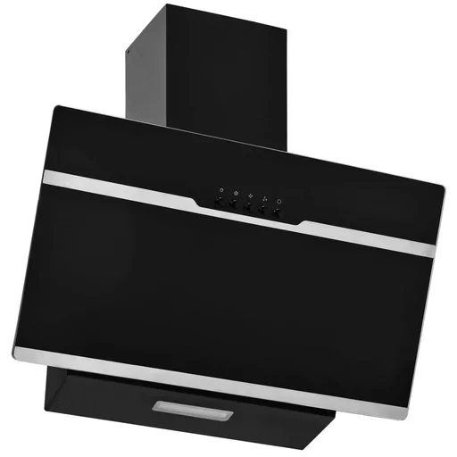 "Wandhaube 60 cm aus Edelstahl und gehärtetem Glas schwarz image"
