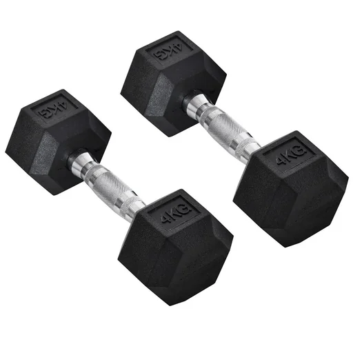 "2er-Set Gummi-Hantel 4 KG Fitness Hantel Kurzhantel für Trainingsraum Büro sechseckige Form Metall Gummi Schwarz image"