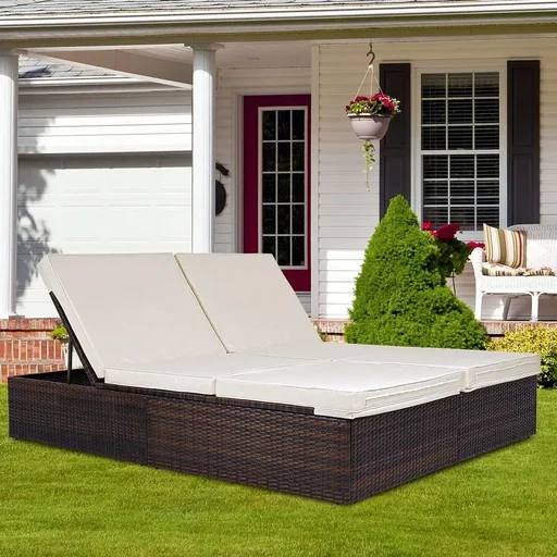 "2-Personen-Liege polyrotan braun - creme 193 x 116 x 33cm image"