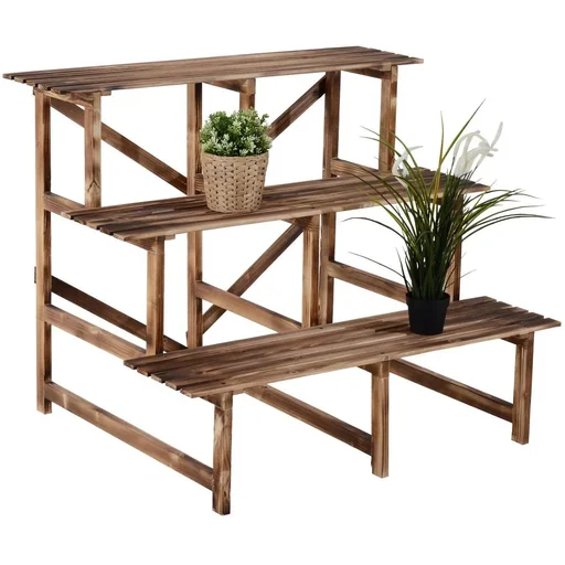 "Pflanzentreppe Blumenregal Tannenholz 3 Stufen L100 x W80 x H80cm image"