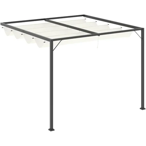 "Pergola Pavillon 3 x 3 m mit Stoffdach wetterfest Wandmontage Metall Polyester Creme Weiß image"
