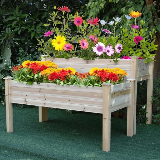 "Hochbeet 2 Stufen Frühbeet Kräuterbeet Pflanzkasten mit Abflusslöchern Massivholz Natur 115 x 114 x 76 cm image"