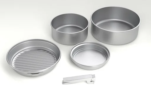 "Trekking-Geschirrset aus eloxiertem Aluminium 5-teilig image"