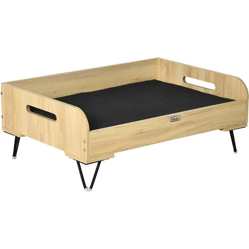 "Hundehochbett mit Schutzrand und Transportgriffen, Eiche+Schwarz, 82 x 56 x 31,5 cm image"
