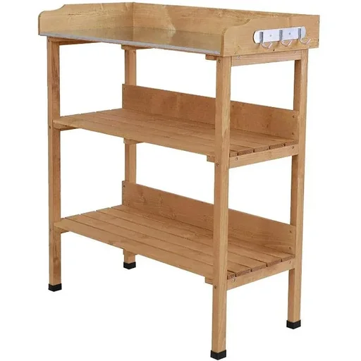 "Pflanztisch Gärtnertisch Blumentisch mit Metall Arbeitsfläche Garten Holz image"