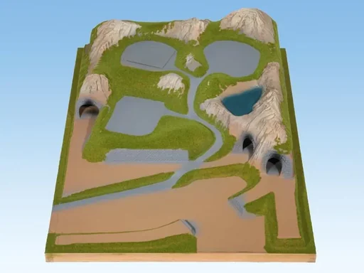 "Anbauteil rechts - 69 x 100 cm, ca. 21 cm hoch, Spur N, Z, koloriert und begrast, auf Holzrahmen image"