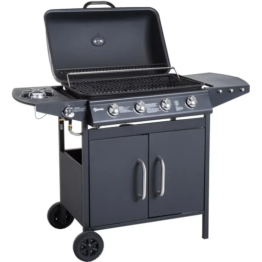 "Gasgrill Grillwagen Außenküche Standgrill BBQ mit 4 x Brenner Thermometer Edelstahl 122 x 55 x 98 cm image"